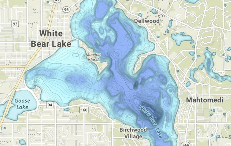 Map of White Bear Lake and the surrounding neighborhoods Grandvista serves, including Dellwood, Mahtomedi, and Birchwood Village